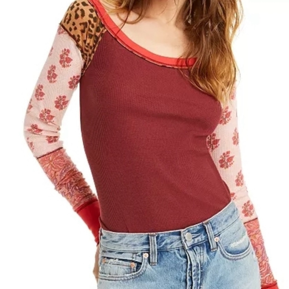 Free People Bright Side Leopard and Floral Thermal Top | Medium